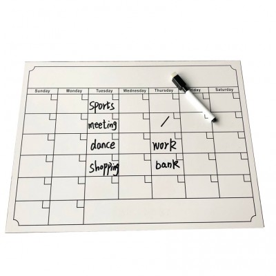 Dry erase whiteboard surface magnetic refrigerator calendar